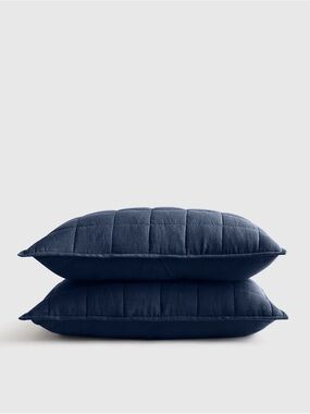 Quince European Linen Box Quilted Pillow Sham Set- QUEEN - Nightfall - NEW